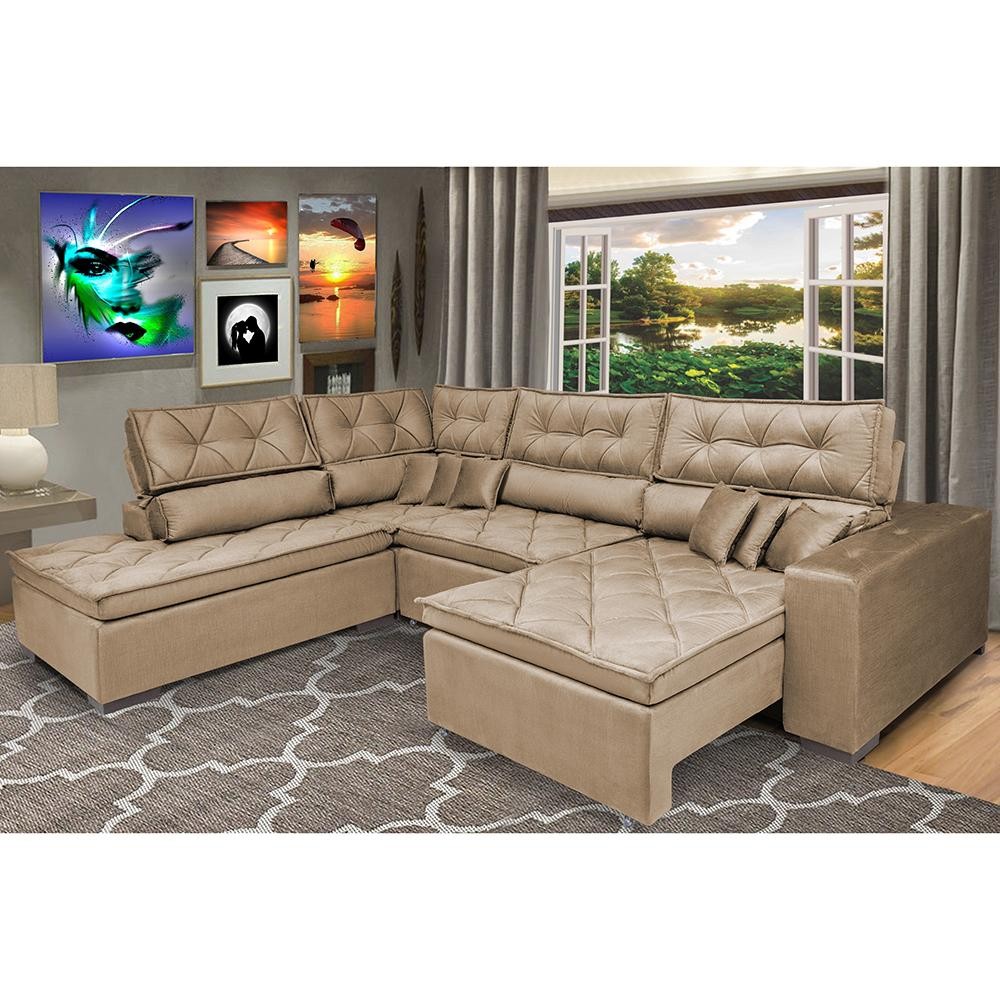 Sofa de Canto Retrátil e Reclinável com Molas Cama inBox Platinum Esquerdo 3,40×2,36 Suede Castor Sofa de Canto Retrátil e Reclinável com Molas Cama inBox Platinum Esquerdo 3,40×2,36 Suede Castor
