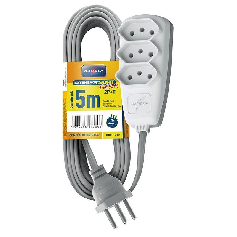 Extensão Legrand Daneva com 3 tomadas – 5 Metros – 10A – Novo Padrão – Branco – DN1780 Extensão Legrand Daneva com 3 tomadas – 5 Metros – 10A – Novo Padrão – Branco – DN1780