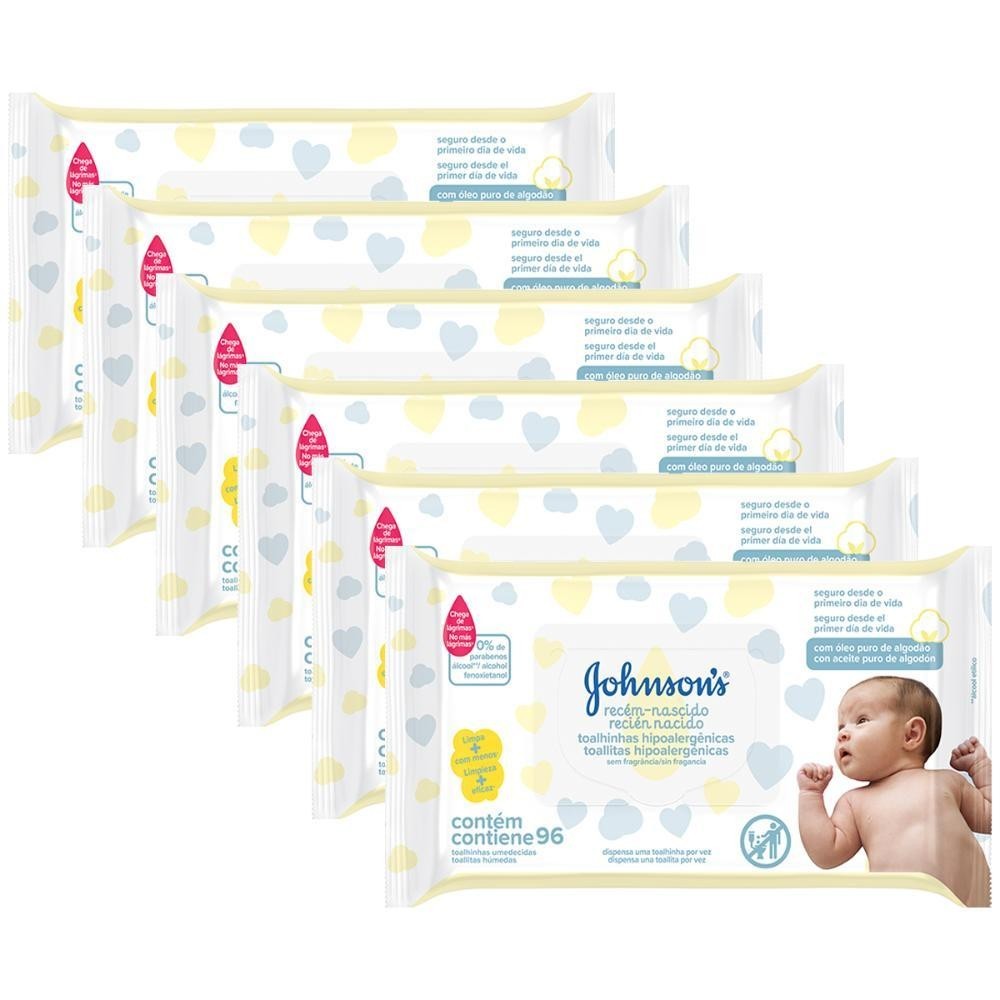 Kit com 6 Lenços Umedecidos Johnson’s Baby com 96 unidades cada Kit com 6 Lenços Umedecidos Johnson’s Baby com 96 unidades cada