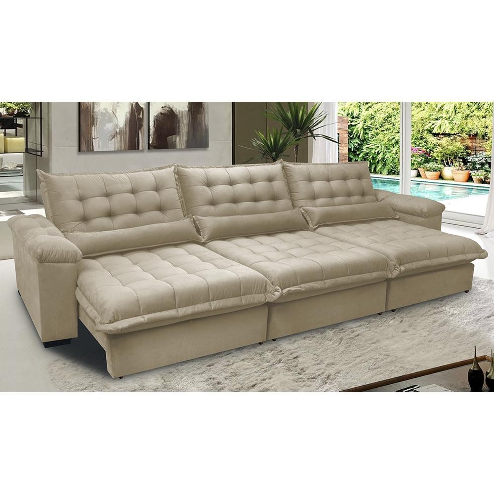 Sofá Retrátil e Reclinável 3,22m com Molas Ensacadas Cama inBox Aconchego Tecido Suede Bege Sofá Retrátil e Reclinável 3,22m com Molas Ensacadas Cama inBox Aconchego Tecido Suede Bege