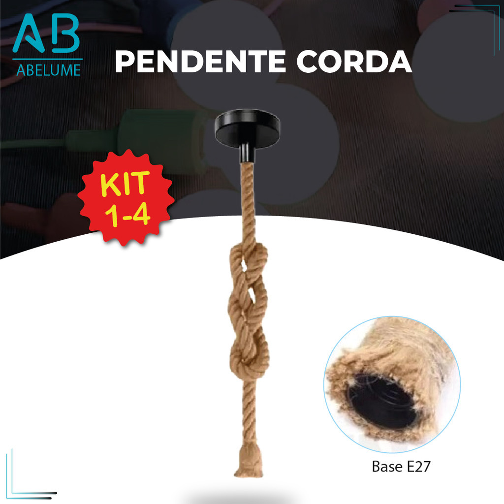 Pendente Corda 2M Retro Vintage Rústico Sisal E27 Para Decoração Com Detalhes Pérola Preta Pendente Corda 2M Retro Vintage Rústico Sisal E27 Para Decoração Com Detalhes Pérola Preta