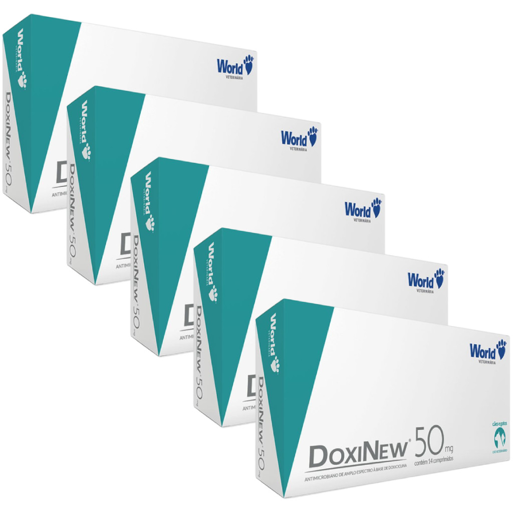 Kit 5 Doxinew 50mg Antibiótico Doxiciclina Com 14 Comprimidos World Kit 5 Doxinew 50mg Antibiótico Doxiciclina Com 14 Comprimidos World