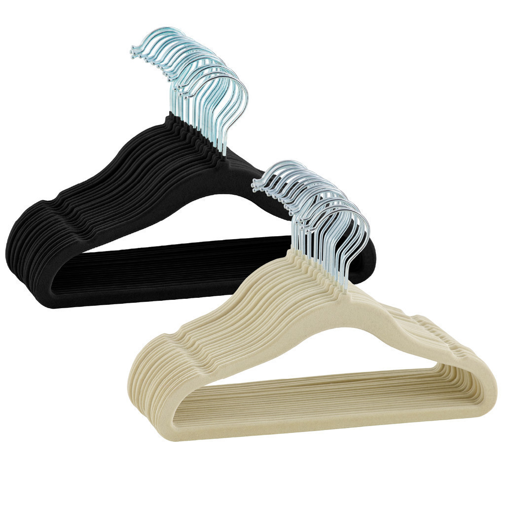 Kit 30 Cabides De Veludo Infantil Preto Bege Ultra fino Slim Kit 30 Cabides De Veludo Infantil Preto Bege Ultra fino Slim