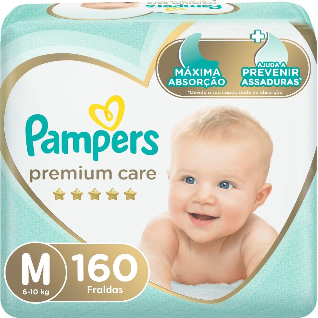Fralda Pampers Premium Care Topíssima M com 160un Fralda Pampers Premium Care Topíssima M com 160un