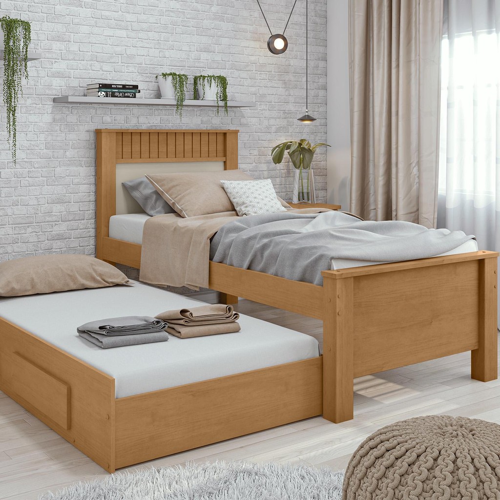 Cama Solteiro Athenas com cama auxiliar Amêndoa Clean/off – Móveis Lopas