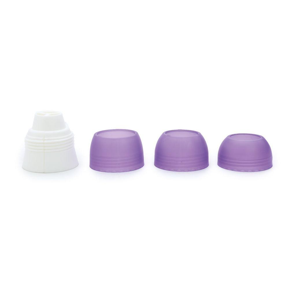 Adaptador Triplo para Bico de Confeitar Branco e Roxo 4,4×4,4cm 6 peças Diversos Diâmetros Adaptador Triplo para Bico de Confeitar Branco e Roxo 4,4×4,4cm 6 peças Diversos Diâmetros