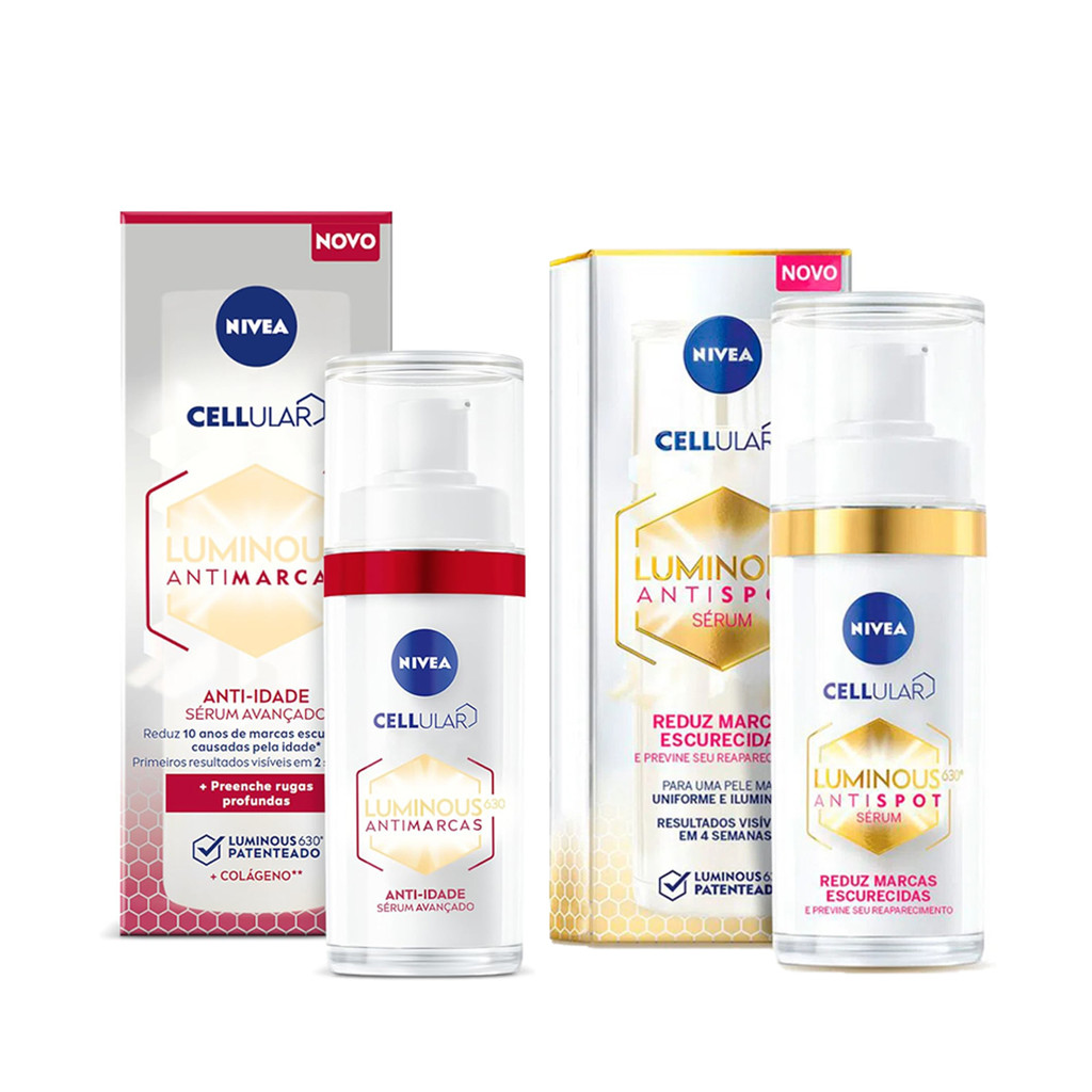 KIT SÉRUM FACIAL ANTI MARCAS + SÉRUM FACIAL ANTI IDADE LUMINOUS 630 NIVEA 30ML KIT SÉRUM FACIAL ANTI MARCAS + SÉRUM FACIAL ANTI IDADE LUMINOUS 630 NIVEA 30ML