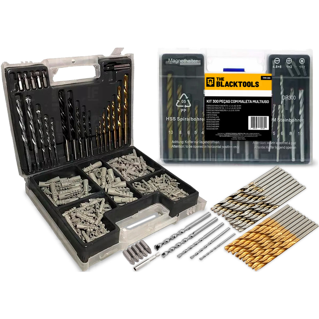 Kit Jogo De Ferramentas Multiuso 300 Peças Com Maleta Brocas Buchas The Black Tools Kit Jogo De Ferramentas Multiuso 300 Peças Com Maleta Brocas Buchas The Black Tools