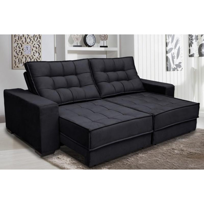 Sofá Retrátil e Reclinável 3,10m Suede Coliseu Preto Sofá Retrátil e Reclinável 3,10m Suede Coliseu Preto