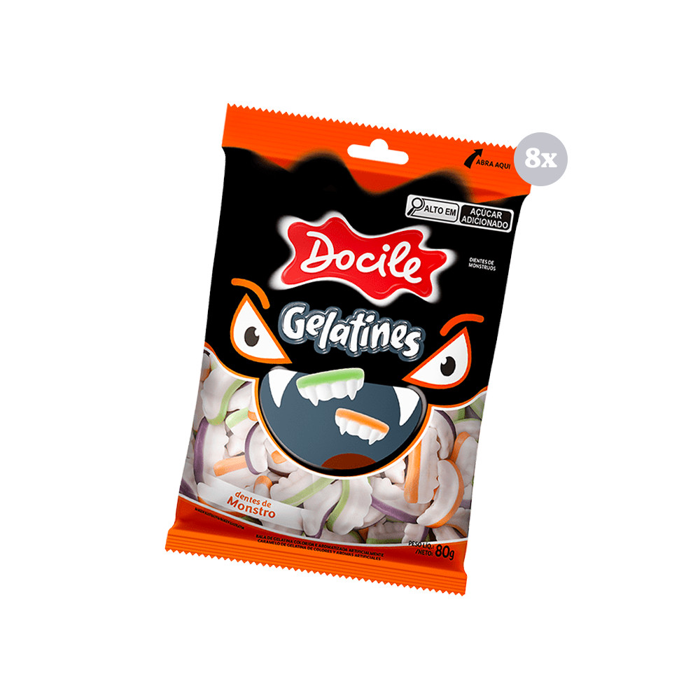 Kit com 8 Pct Bala de Gelatina Dentes de Monstro 80g Docile Kit com 8 Pct Bala de Gelatina Dentes de Monstro 80g Docile