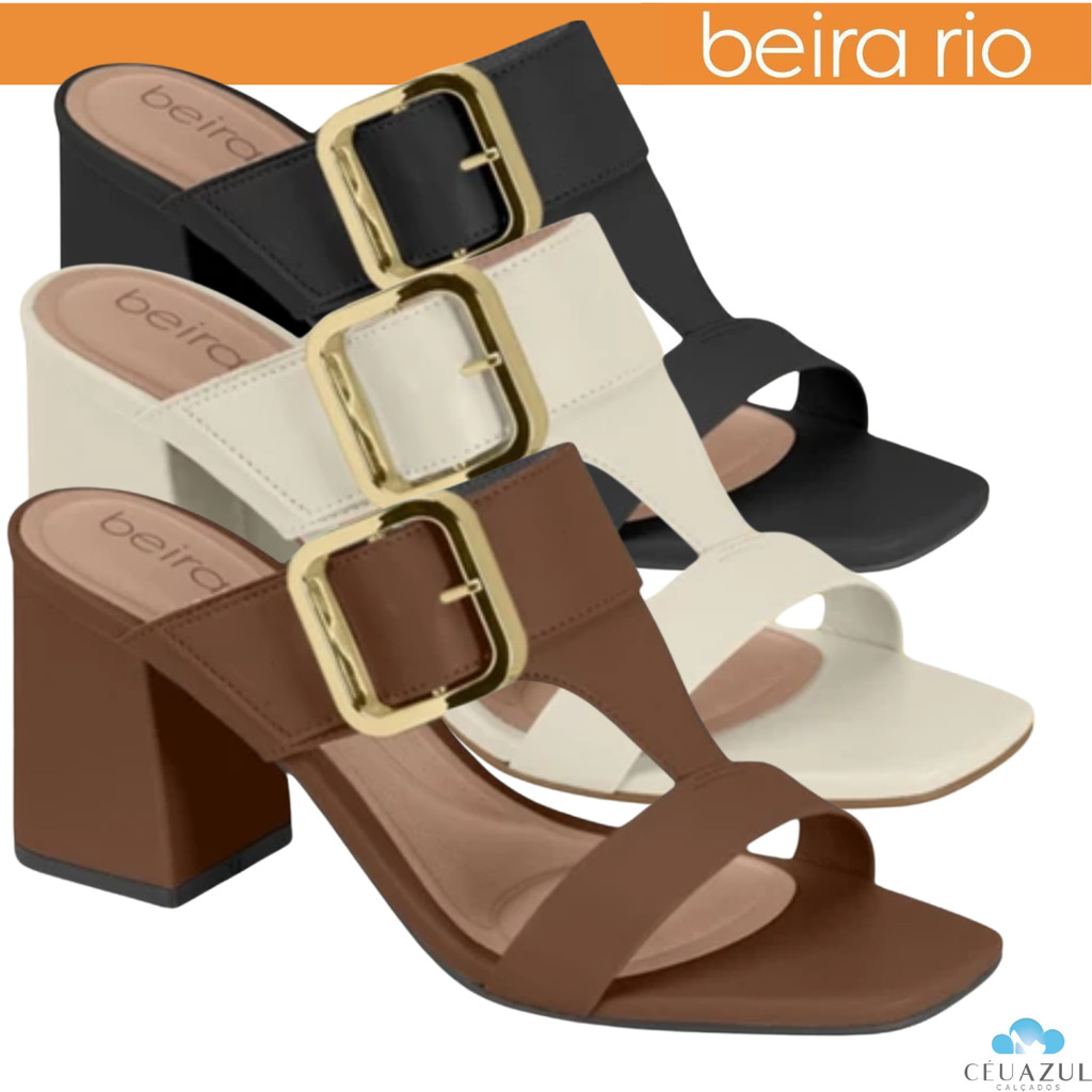Tamanco Feminino Beira Rio Salto Bloco Confortável Fivela Dourada Tamanco Feminino Beira Rio Salto Bloco Confortável Fivela Dourada