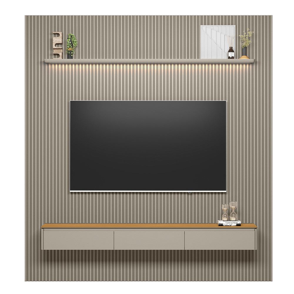 Painel Modular Ripado 2,60m com Nicho Curvo e Prateleira Led Linea Brasil