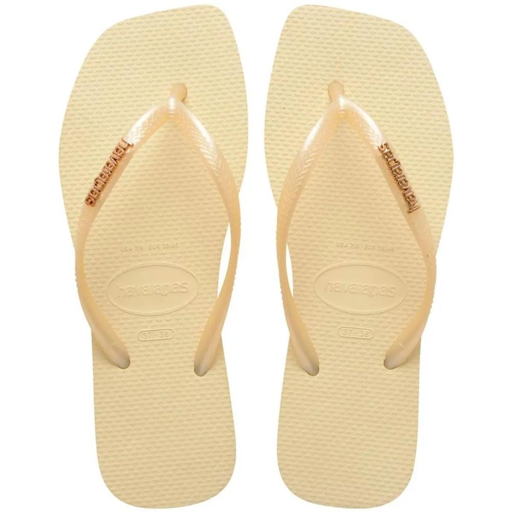 Chinelo Havaianas Slim Square Logo Metallic Feminino – Creme
