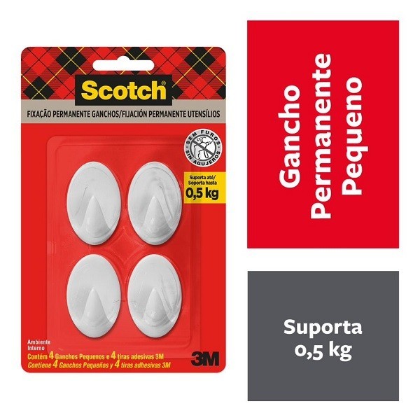 Gancho SCOTCH Branco Pequeno 4 Unidades 3M