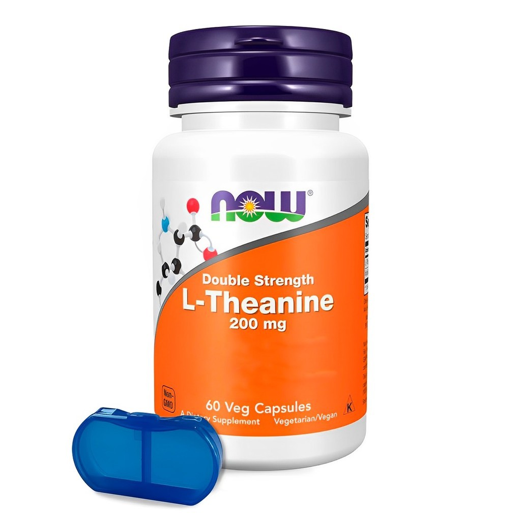 L-teanina 200mg Now Foods L-Theanine 60 Veg Cáps Importado + Porta Cápsulas L-teanina 200mg Now Foods L-Theanine 60 Veg Cáps Importado + Porta Cápsulas