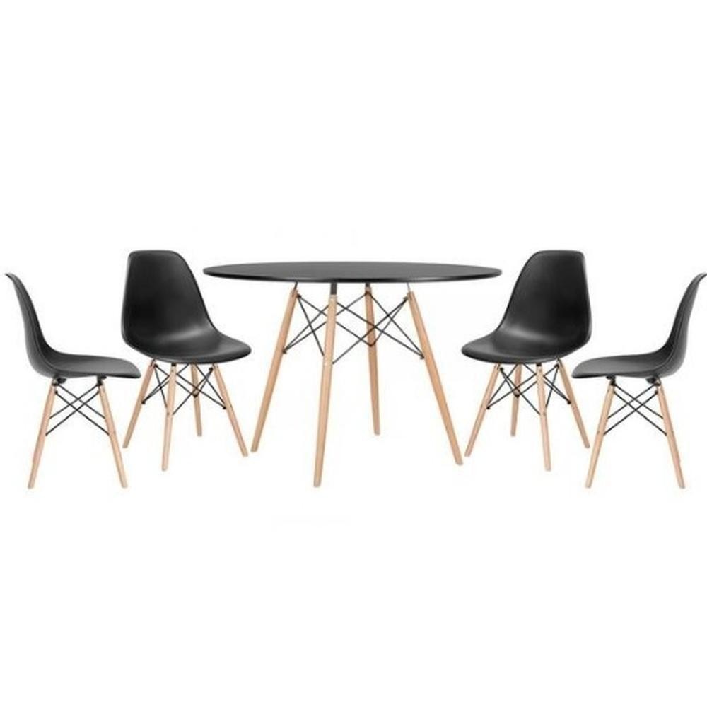 Conjunto De Mesa De Jantar Eames Eiffel Redonda 100cm Tampo De Madeira Preto Com 4 Cadeiras Pretas Conjunto De Mesa De Jantar Eames Eiffel Redonda 100cm Tampo De Madeira Preto Com 4 Cadeiras Pretas