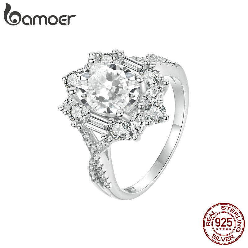 Bamoer 925 Sterling Sliver Ring 2CT Moissanite Fashion Jewelry Presentes Para Mulheres Bamoer 925 Sterling Sliver Ring 2CT Moissanite Fashion Jewelry Presentes Para Mulheres