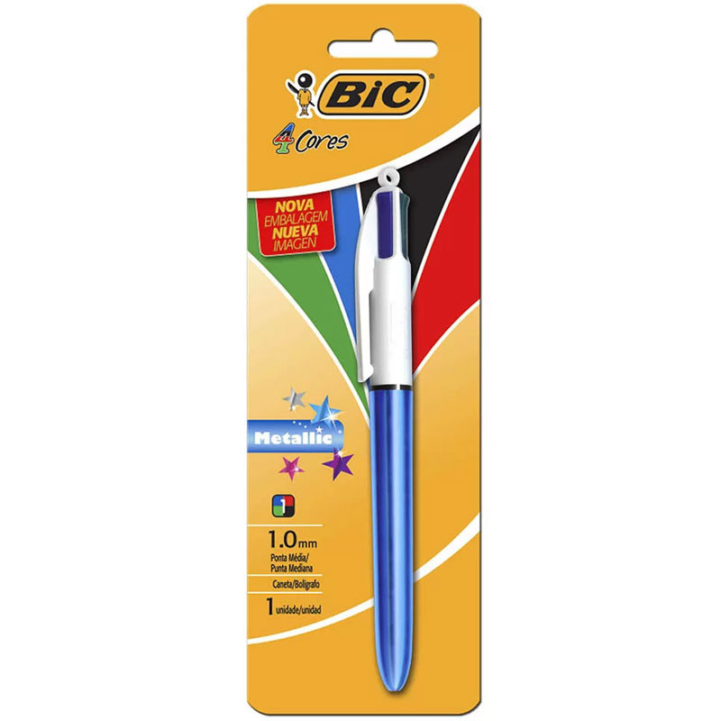 Caneta esferográfica 1.0 retrátil Azul Metálica 4 cores Bic Caneta esferográfica 1.0 retrátil Azul Metálica 4 cores Bic