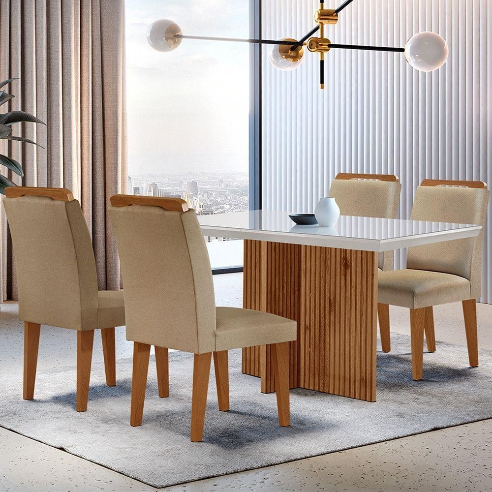 Mesa Olimpia 120cm Mdf Vidro Canto Reto Com 4 Cadeiras Mesa Olimpia 120cm Mdf Vidro Canto Reto Com 4 Cadeiras
