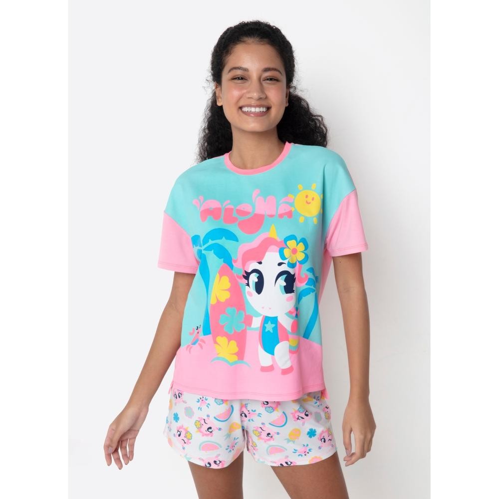 Pijama Manga Curta Viscolycra Feminino Unicórnio Aloha – Puket Pijama Manga Curta Viscolycra Feminino Unicórnio Aloha – Puket