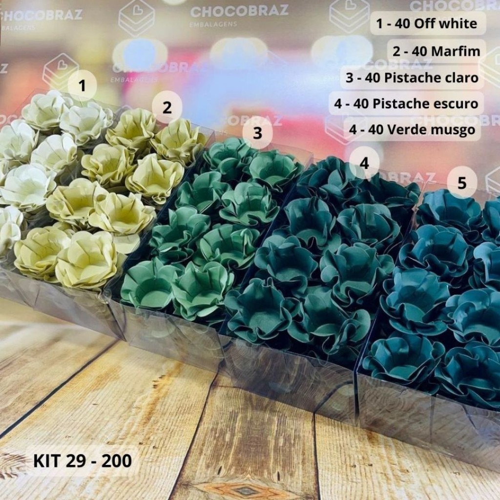 KIT 200 Forminhas De Doces Festa 5 Cores MARFIM + PISTACHE CL +PISTACHE + VERDE MUSGO + OFF WHITE KIT 200 Forminhas De Doces Festa 5 Cores MARFIM + PISTACHE CL +PISTACHE + VERDE MUSGO + OFF WHITE