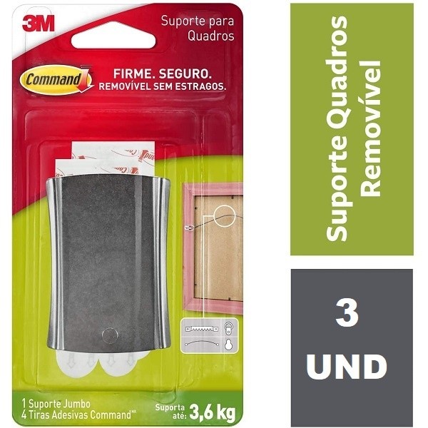 Kit com 3 Suporte Adesivo para Quadros Command AÇO ATE 3,6KG 3M Kit com 3 Suporte Adesivo para Quadros Command AÇO ATE 3,6KG 3M