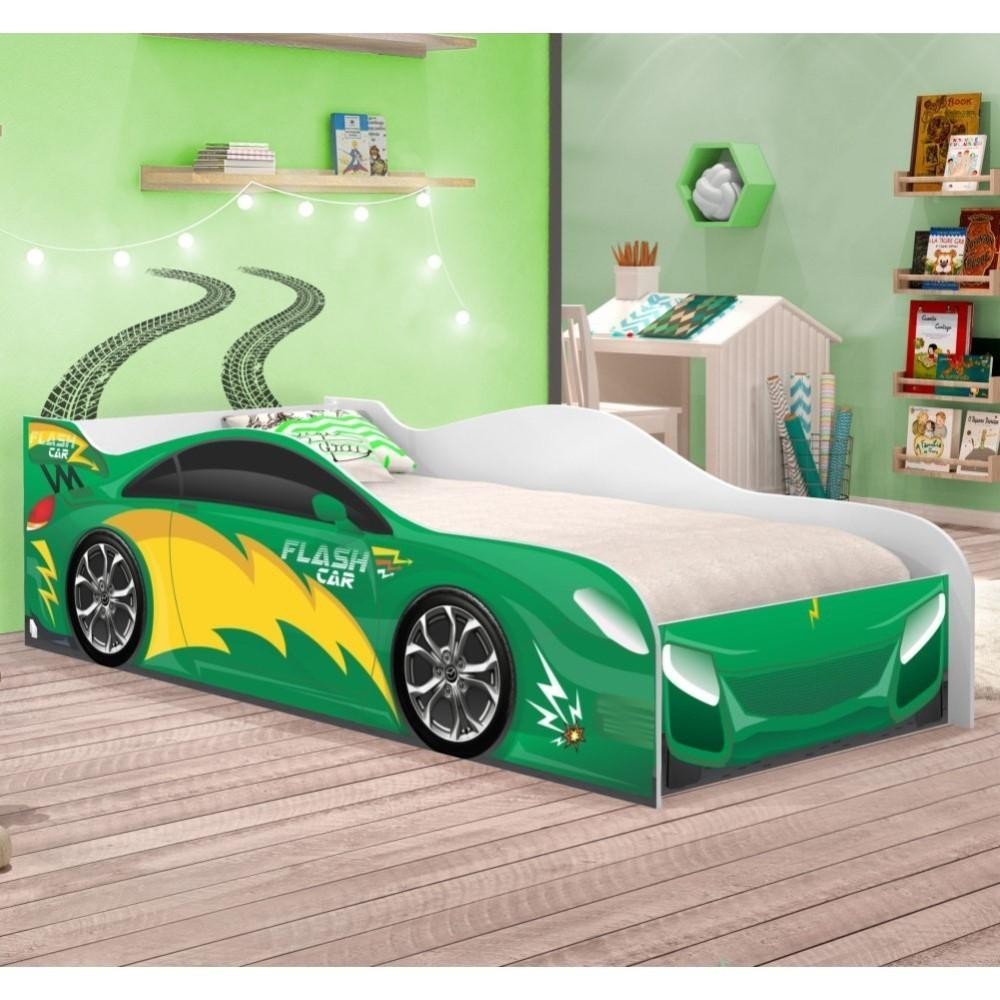Cama Carro Infantil Raios Verde com Colchão Cama Carro Infantil Raios Verde com Colchão
