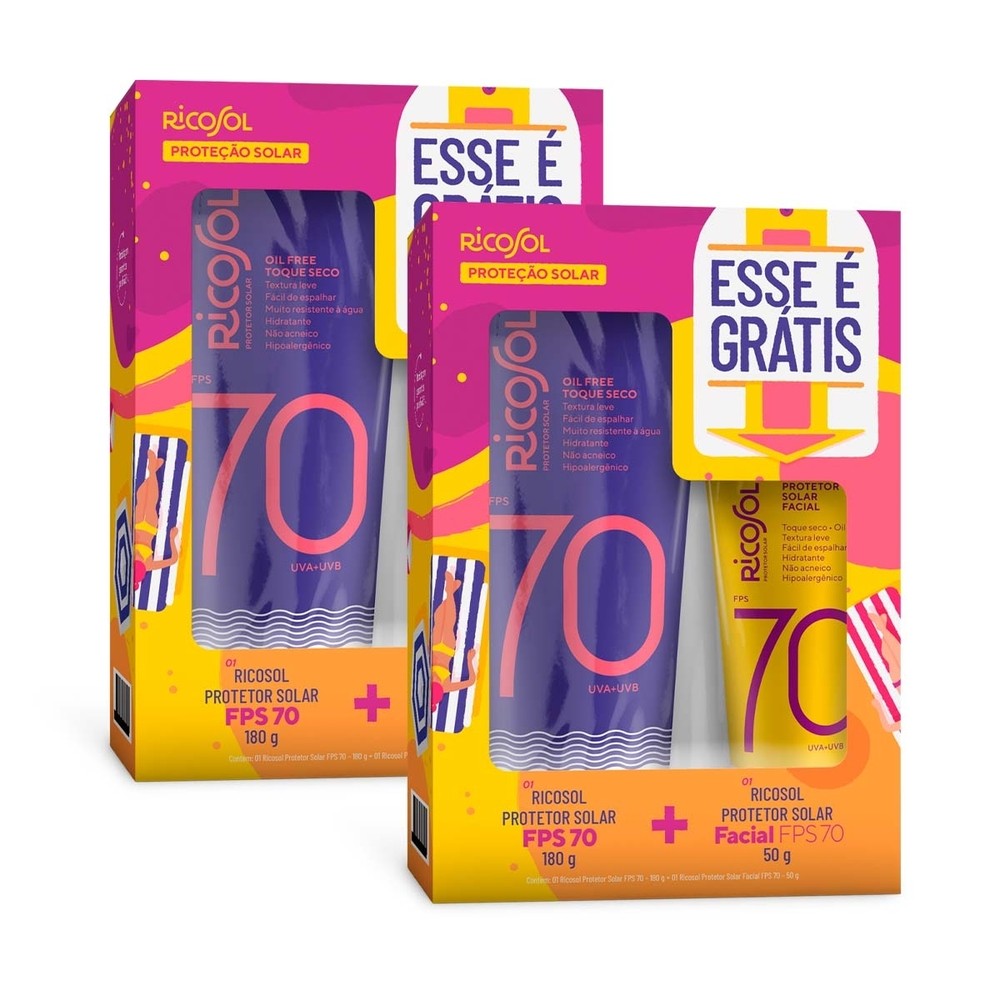 Kit 2 und Ricosol FPS 70 Corpo 180g + FPS 70 Facial 50g Kit 2 und Ricosol FPS 70 Corpo 180g + FPS 70 Facial 50g