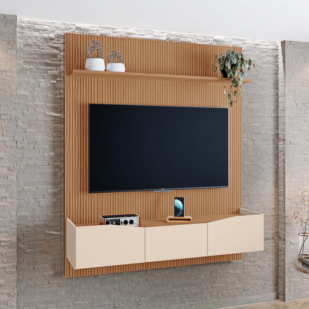Painel Côte 100% MDF 3 Portas Basculante p/ TVs de Até 55 Polegadas Painel Côte 100% MDF 3 Portas Basculante p/ TVs de Até 55 Polegadas
