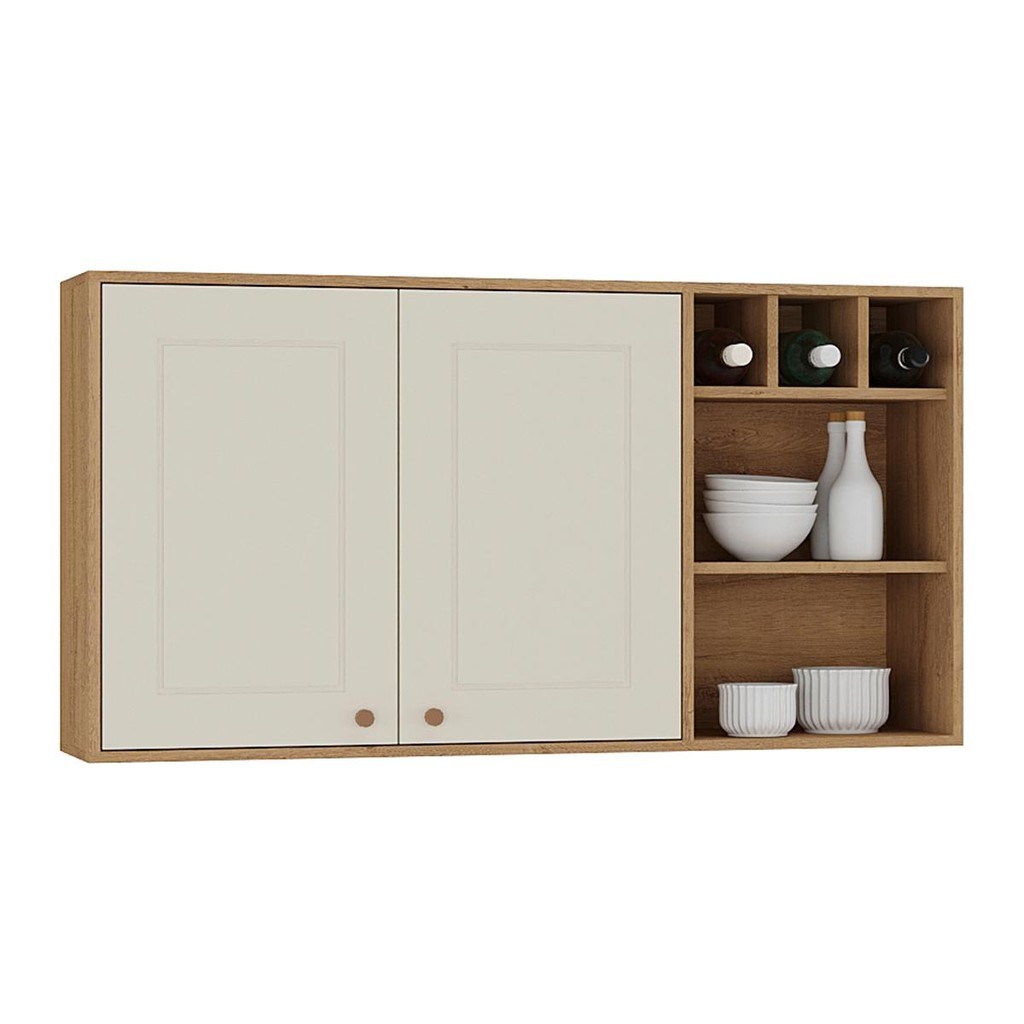 Aéreo Tunísia 120cm com Nicho 2 Portas e Prateleiras Aéreo Tunísia 120cm com Nicho 2 Portas e Prateleiras