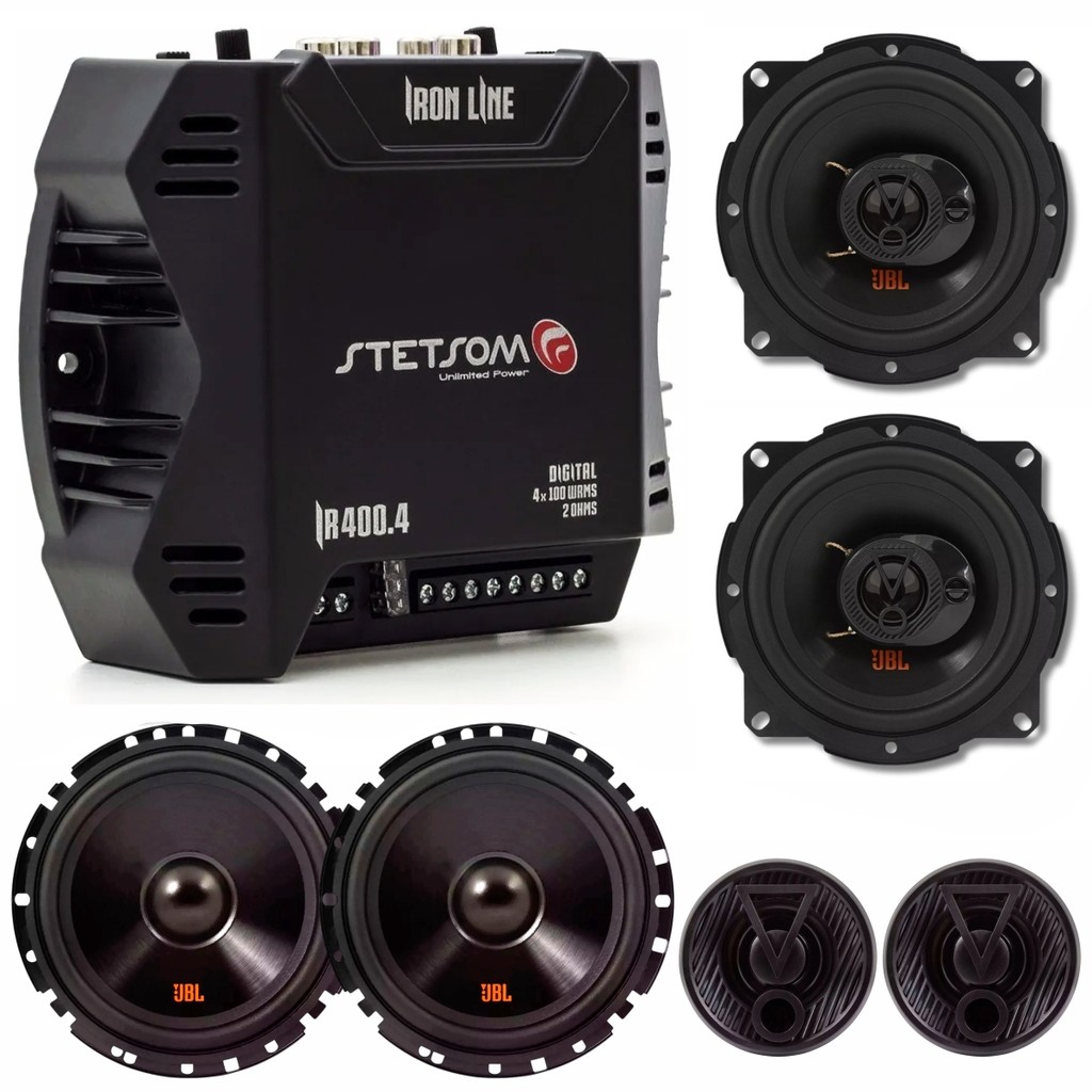 Kit 04 Alto Falantes 5 E 6 Pol FLEX4 62VFX5 5TRFX55 110w + Módulo Amplificador Stetsom IR400.4 4 c Kit 04 Alto Falantes 5 E 6 Pol FLEX4 62VFX5 5TRFX55 110w + Módulo Amplificador Stetsom IR400.4 4 c
