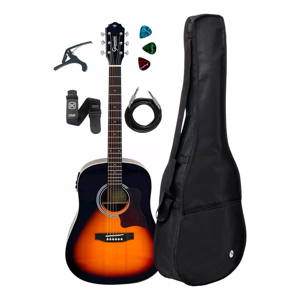 Violão Ele/ac Giannini Gss Plus Eq Vsb + Capa E Acessórios