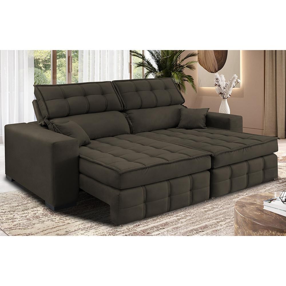 Sofá Retrátil e Reclinável 1,80m Molas Ensacadas e Costura Tripla Cama inBox Nobre Suede Café Sofá Retrátil e Reclinável 1,80m Molas Ensacadas e Costura Tripla Cama inBox Nobre Suede Café