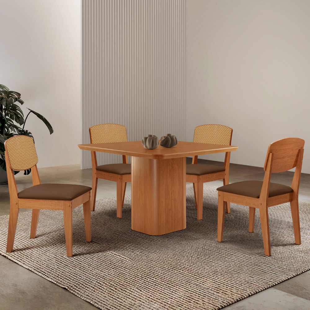 Mesa de Jantar Eloise 90cm Tampo MDF Laminado com 4 Cadeiras Copper Premium Moderna Mobília Mesa de Jantar Eloise 90cm Tampo MDF Laminado com 4 Cadeiras Copper Premium Moderna Mobília