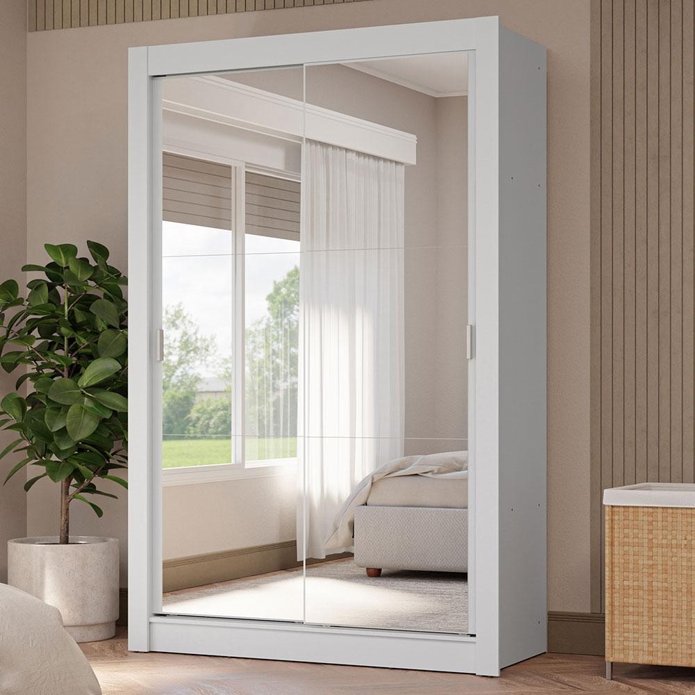 Guarda-Roupa Solteiro 2 Portas de Correr com Espelhos 4 Gavetas Branco Vivare Plus Madesa Guarda-Roupa Solteiro 2 Portas de Correr com Espelhos 4 Gavetas Branco Vivare Plus Madesa