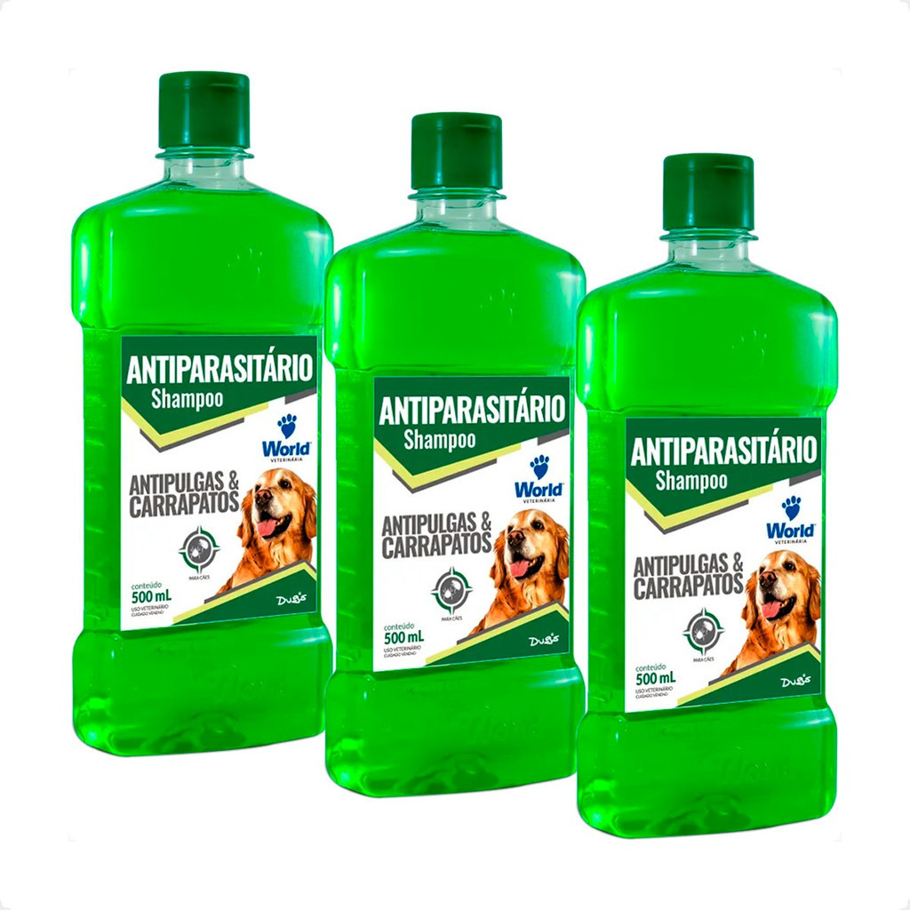 Kit 3 Shampoo Antiparasitário World Veterinária Dug’s para Cães – 500ml Kit 3 Shampoo Antiparasitário World Veterinária Dug’s para Cães – 500ml