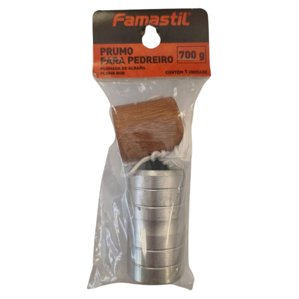 Prumo Metálico Famastil 700g | Nivelamento preciso, construção civil, alta resistência Prumo Metálico Famastil 700g | Nivelamento preciso, construção civil, alta resistência