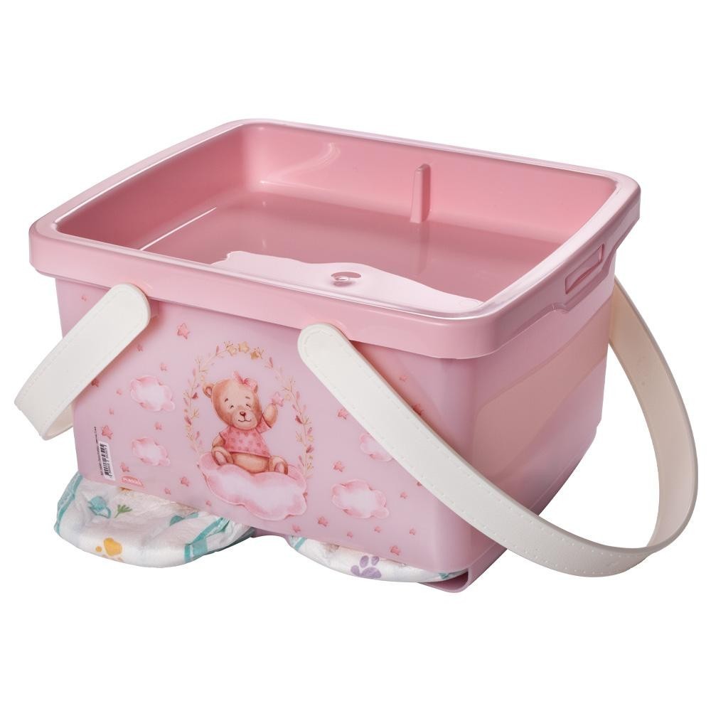 Caixa Porta Fraldas Enxoval Trocador Ursa Rosa Plasútil Caixa Porta Fraldas Enxoval Trocador Ursa Rosa Plasútil