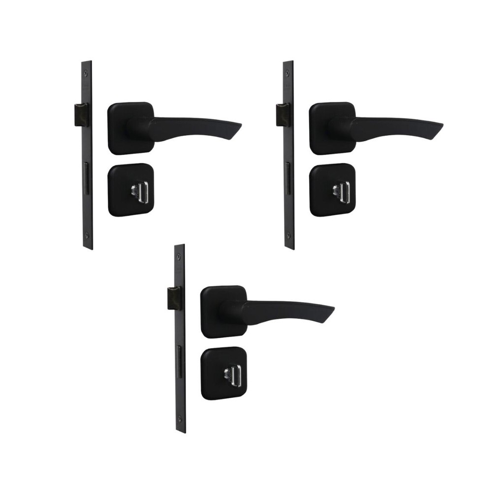 Kit 3 Fechadura Genebra Banheiro Preto Fosco 4cm MGM Kit 3 Fechadura Genebra Banheiro Preto Fosco 4cm MGM