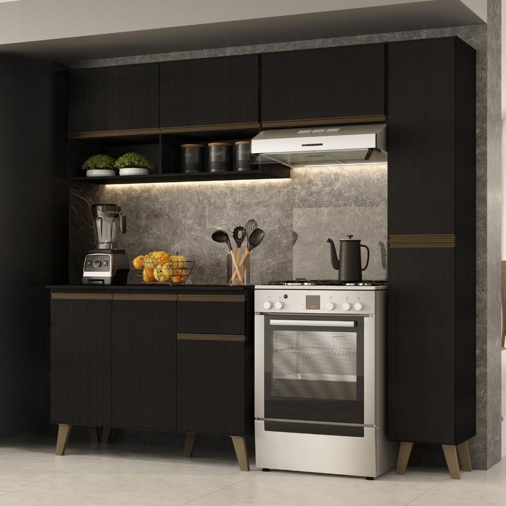 Armário de Cozinha Completa Atlanta Slim Preto Touch Armário de Cozinha Completa Atlanta Slim Preto Touch