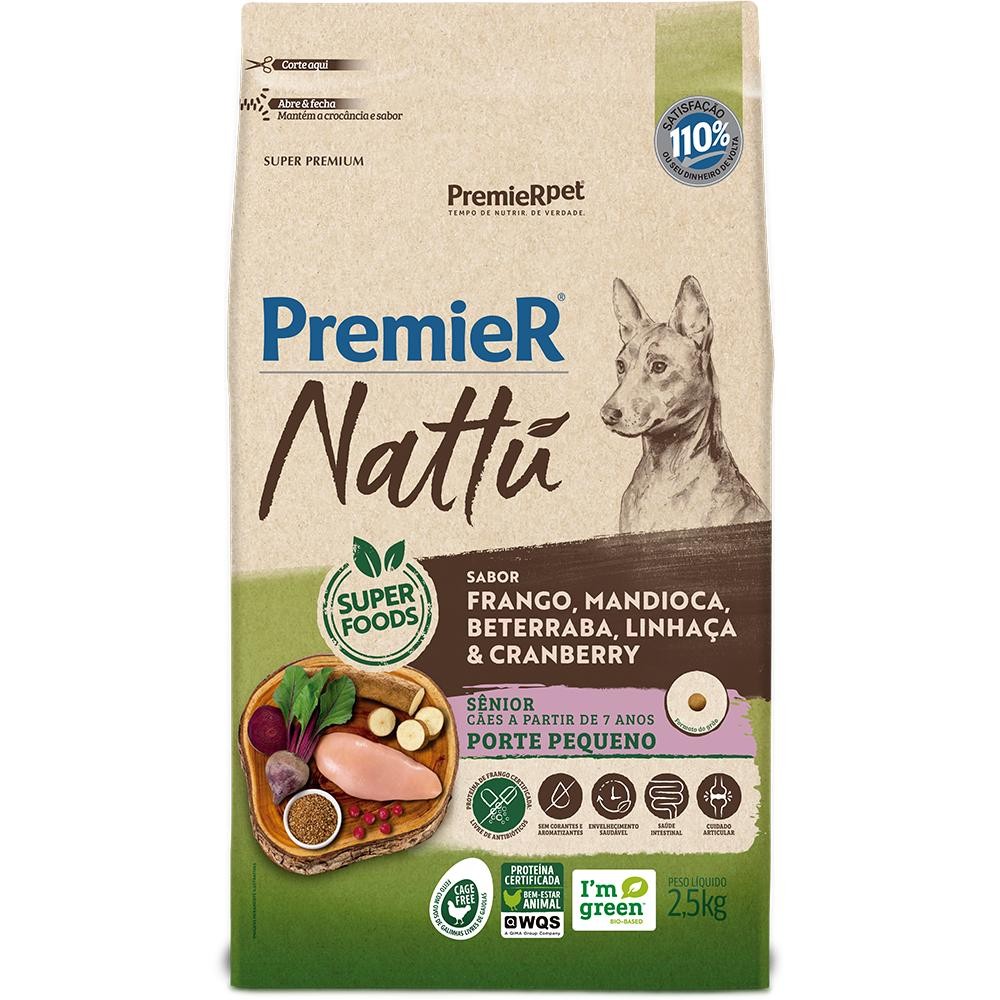 Ração Premier Nattú Cão Sênior Pequeno Frango/Mandioca 2,5Kg Ração Premier Nattú Cão Sênior Pequeno Frango/Mandioca 2,5Kg