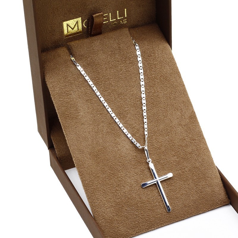 Corrente De Prata 925 Masculina Piastrine 60cm Pingente Crucifixo liso Corrente De Prata 925 Masculina Piastrine 60cm Pingente Crucifixo liso