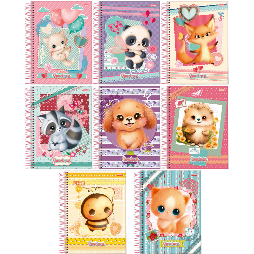 Kit Caderno Universitário 10 Matérias 160 Folhas Capa Dura Sweetness -Pacote com 4 unidades Sortidas Kit Caderno Universitário 10 Matérias 160 Folhas Capa Dura Sweetness -Pacote com 4 unidades Sortidas