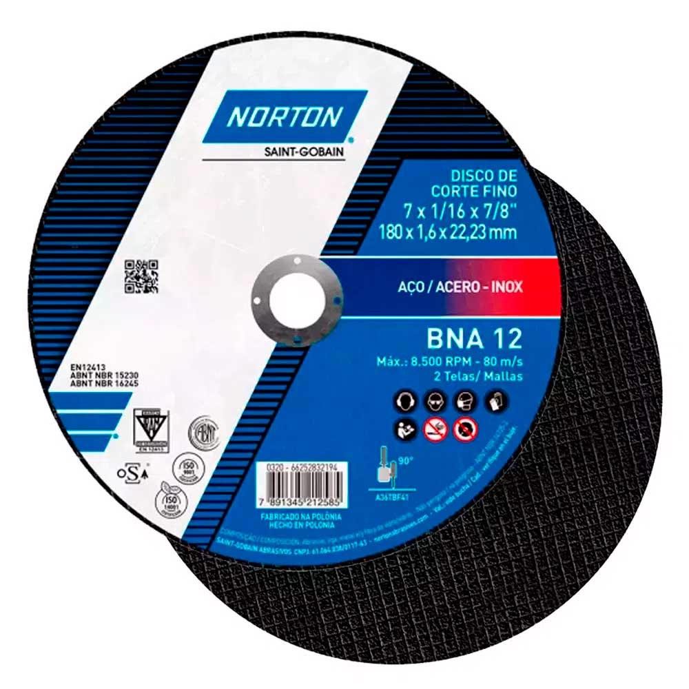 Disco de Corte para Metal e Inox 7 POL x 1.6 MM BNA 12 NORTON Disco de Corte para Metal e Inox 7 POL x 1.6 MM BNA 12 NORTON