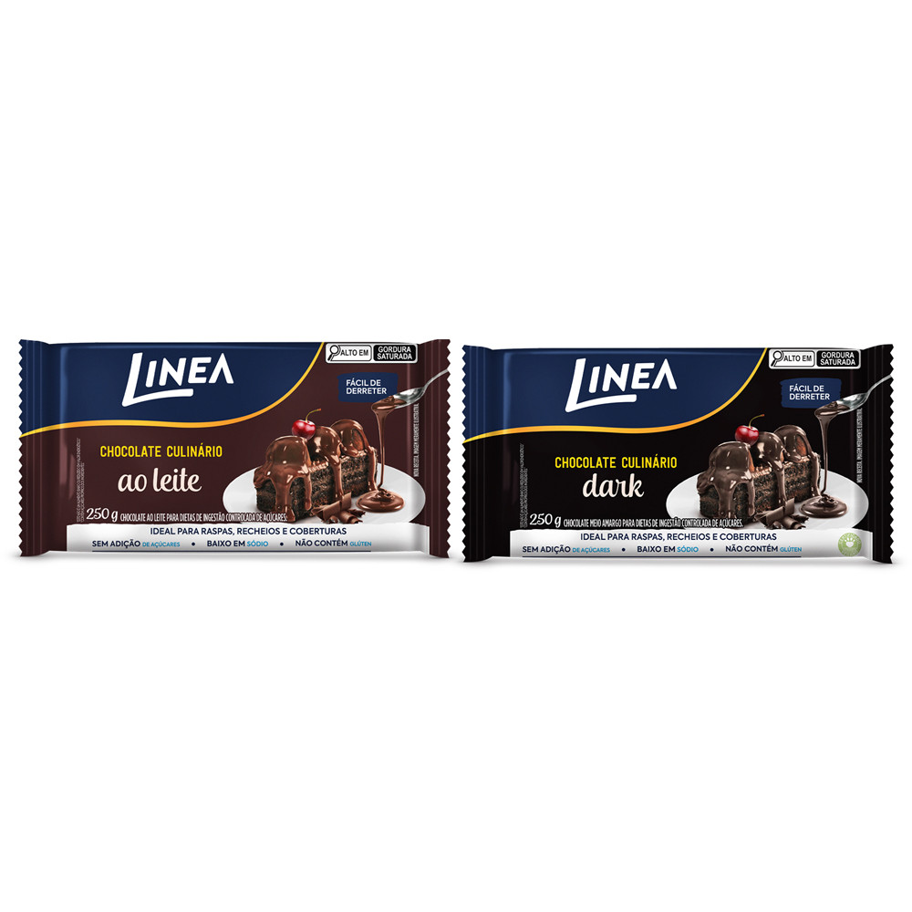 Kit 2 Chocolates Culinários Ao Leite e Dark Linea 250g Kit 2 Chocolates Culinários Ao Leite e Dark Linea 250g