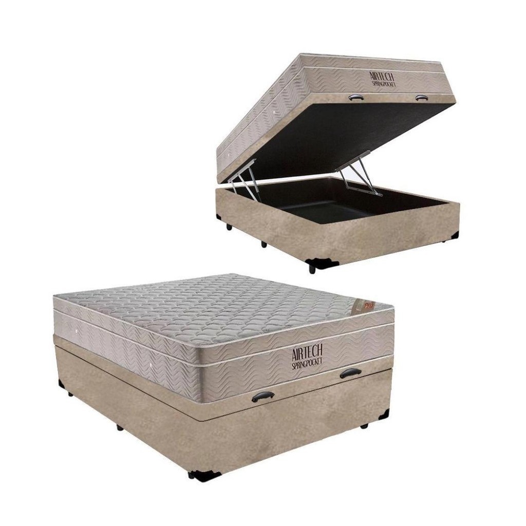Cama Box Baú com Colchão de Molas Ensacadas Ortobom Airtech Viúva 128cm Cama Box Baú com Colchão de Molas Ensacadas Ortobom Airtech Viúva 128cm