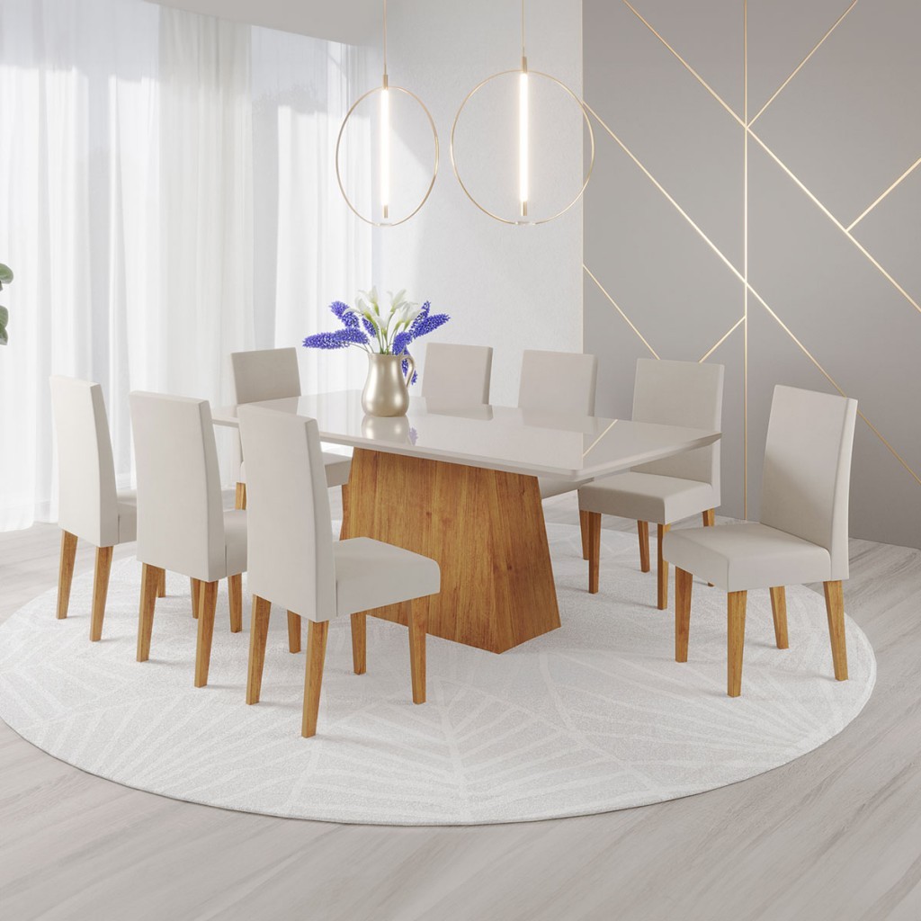 Mesa de Jantar 8 Lugares Bariloche com Vidro Mel/Off White/Marim – Panorama Móveis Mesa de Jantar 8 Lugares Bariloche com Vidro Mel/Off White/Marim – Panorama Móveis