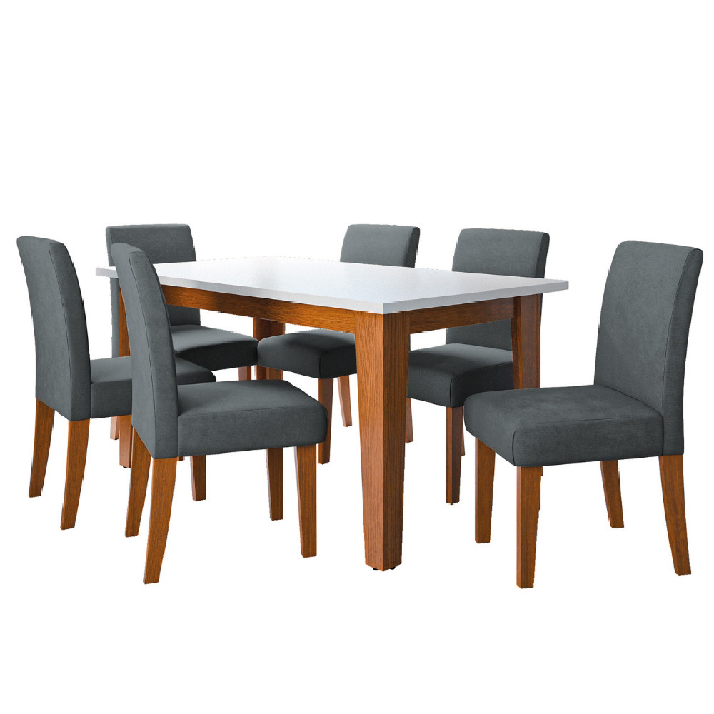 Conjunto Sala de Jantar Mesa Miami 1,60m 6 Cadeiras Trieste Dobuê Conjunto Sala de Jantar Mesa Miami 1,60m 6 Cadeiras Trieste Dobuê
