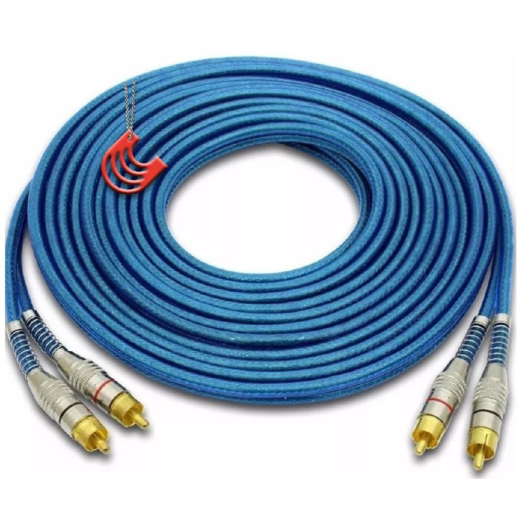 Cabo RCA 5 Metros Blindado Azul para Módulo Potência Amplificador Mesa de Som Cabo RCA 5 Metros Blindado Azul para Módulo Potência Amplificador Mesa de Som