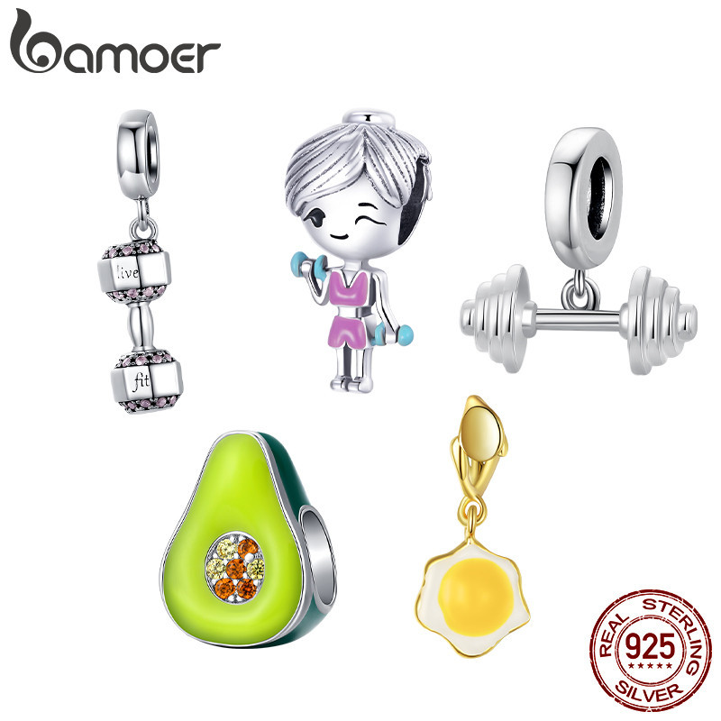 Bamoer 925 Sterling Sliver Fitness Dumbbell Série Para Pulseira